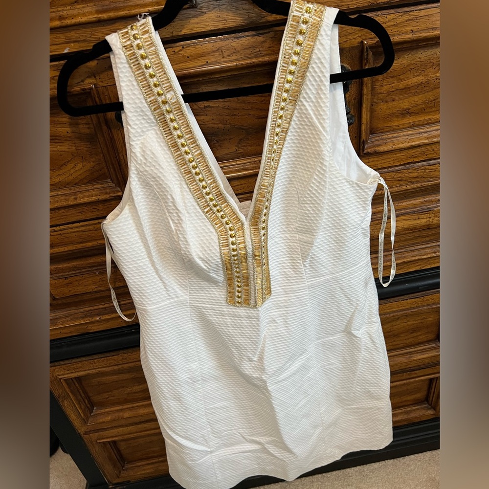Lilly Pulitzer White Dress with gold beads